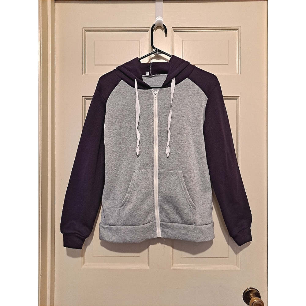 Purple gray colorblock hoodie jacket coat hooded size small